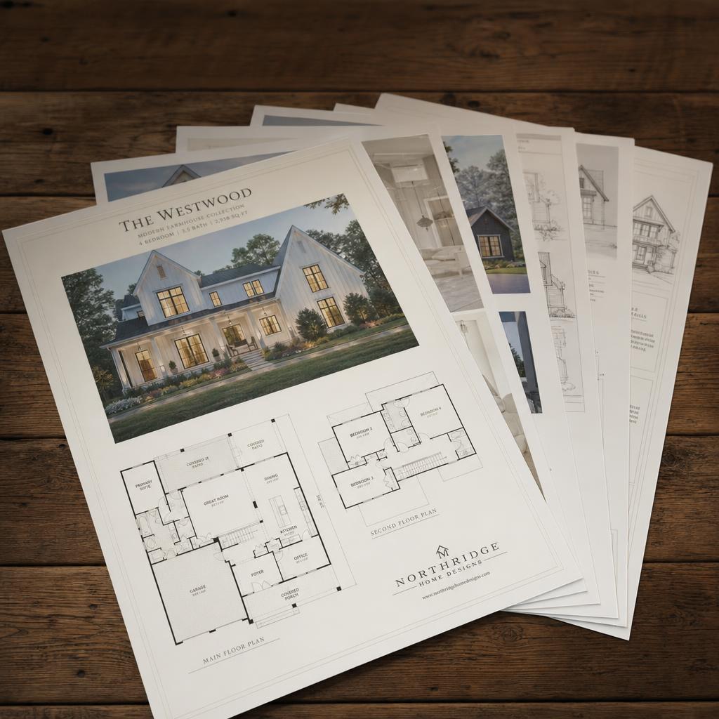 Printed plan sheets on table